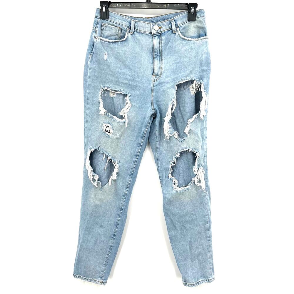 BDG Size 31 Jeans Blue Mom High Rise Ripped Distressed Tapered Leg Denim 90s Y2K